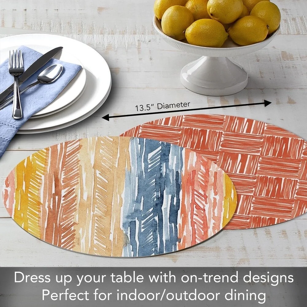 Pattern Flair 4 Pack Round Reversible Easy Care Flexible Plastic Placemats